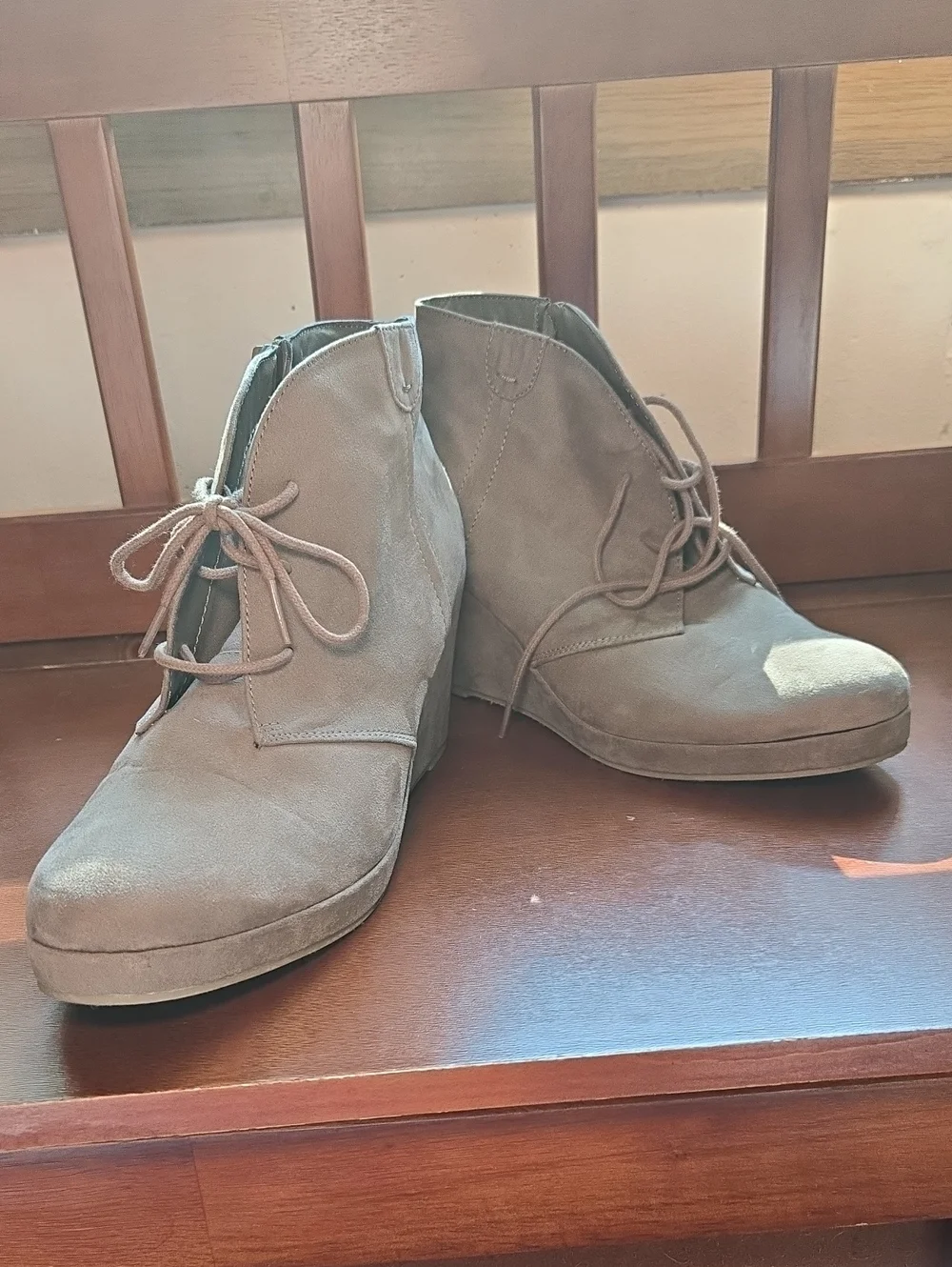 Merona Taupe Suede Lace-Up Wedge Ankle Booties